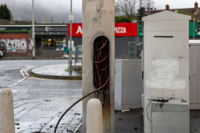 belfast-uk-14th-nov-2024-a-5g-telecoms-mast-was-deliberately-set-on-fire-on-wednesday-night-13112024-completely-destroying-it-the-burnt-remnants-can-be-seen-in-the-morning-daylight-credit-b