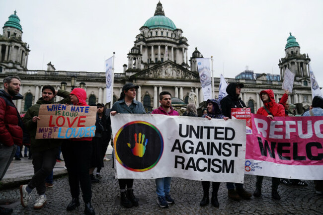 demonstrators-take-part-in-a-united-against-racism-rally-at-belfast-city-hall-petrol-bombs-were-thrown-at-police-for-a-fifth-consecutive-night-in-northern-ireland-in-what-has-been-dubbed-a-week-of