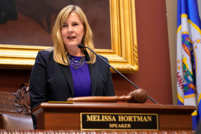 file-speaker-of-the-house-melissa-hortman-addresses-the-house-floor-after-being-re-elected-for-her-third-term-during-the-first-day-of-the-2023-legislative-session-on-jan-3-2023-in-st-paul-minn