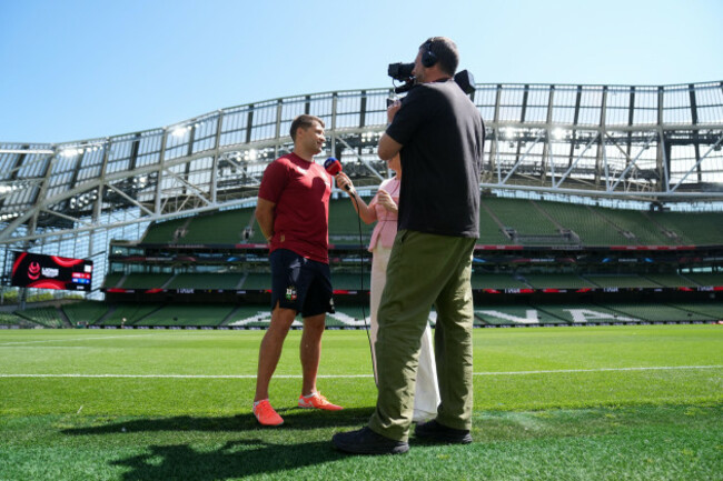 british-and-irish-lions-assistant-coach-richard-wigglesworth-is-interviewed-by-media-following-a-training-session-at-the-aviva-stadium-in-dublin-ireland-picture-date-thursday-june-19-2025