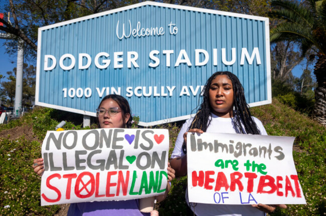los-angeles-california-usa-19th-june-2025-protesters-demonstrate-outside-of-dodger-stadium-on-june-19-2025-in-los-angeles-california-the-los-angeles-dodgers-said-in-a-statement-that-federal-ic
