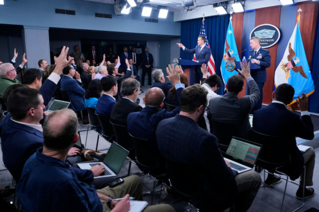 defense-secretary-pete-hegseth-and-joint-chiefs-chairman-gen-dan-caine-speak-during-a-news-conference-at-the-pentagon-in-washington-sunday-june-22-2025-after-the-u-s-military-struck-three-sites