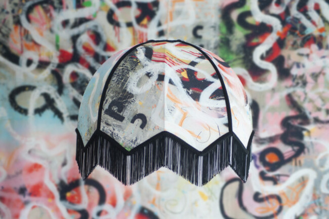 STREET DIPTYQUE Tiffany Lampshade. Landscape blur fabric background. Pierre Frey Lampshades. Shady and the Lamp