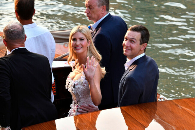 us-president-donald-trumps-daughter-ivanka-trump-center-waves-as-she-and-her-husband-jared-kushner-right-arrive-in-venice-italy-thursday-june-26-2025-ahead-of-jeff-bezos-wedding-ap-photo