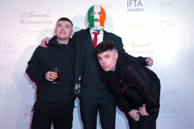 file-photo-dated-140225-of-left-to-right-members-of-kneecap-liam-og-o-hannaigh-mo-chara-jj-odochartaigh-dj-provai-and-naoise-o-caireallain-moglai-bap-attending-the-irish-film-and-televisi