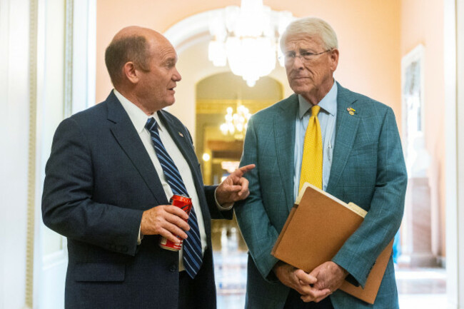 sens-chris-coons-d-del-left-and-roger-wicker-r-miss-talk-outside-the-senate-chamber-as-republicans-begin-a-final-push-to-advance-president-donald-trumps-tax-breaks-and-spending-cuts-package