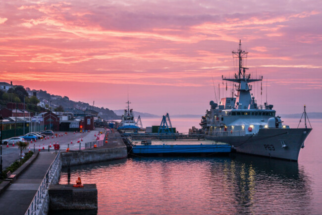 cobh-cork-ireland-24th-april-2020-naval-vessel-le-william-butler-yeats-at-berth-before-dawn-at-the-deep-water-quay-in-cobh-co-cork-since-the-outbreak-of-the-coronavirus-pandemic-in-ireland-the