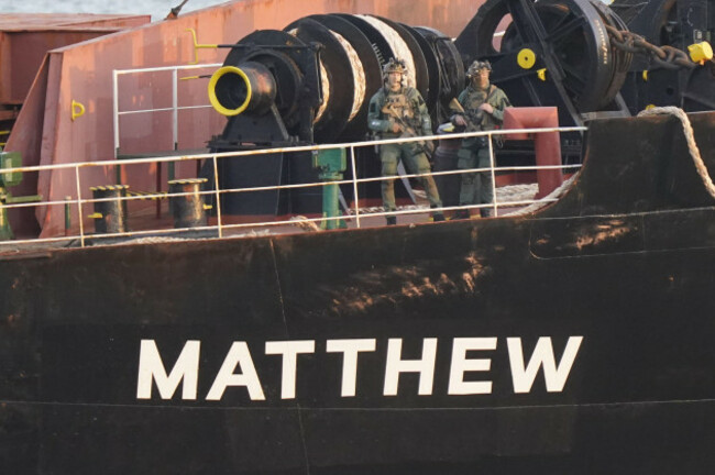 pa-review-of-the-year-2023-file-photo-dated-260923-military-personnel-onboard-a-cargo-vessel-named-mv-matthew-whilst-its-escorted-into-cobh-in-cork-by-the-irish-navy-after-a-significant-quantity