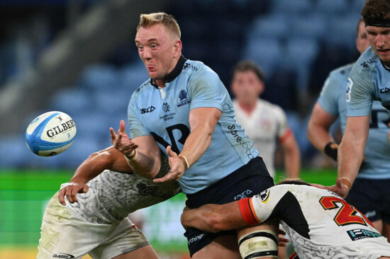 sydney-australia-11th-apr-2025-hugh-sinclair-of-the-waratahs-offloads-the-ball-during-the-super-rugby-pacific-round-9-match-between-the-nsw-waratahs-and-the-waikato-chiefs-at-allianz-stadium-in-sy