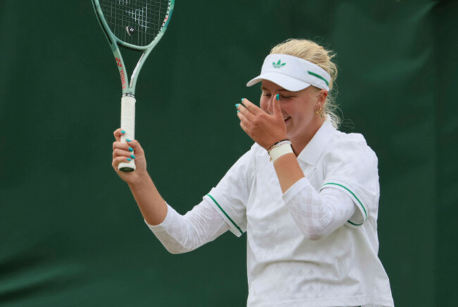 clara-tauson-of-denmark-reacts-as-she-wins-against-elena-rybakina-of-kazakhstan-during-their-womens-singles-third-round-match-on-day-six-of-the-wimbledon-championships-at-the-all-england-lawn-tennis