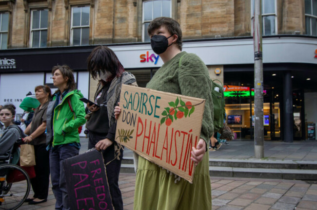 5th-of-july-2025-glasgow-uk-demonstrators-from-various-palestine-support-groups-such-as-the-scottish-palestine-solidarity-campaign-mothers-against-genocide-and-gaza-genocide-emergency-committee-g