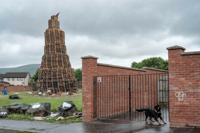 belfast-uk-10th-july-2023-stack-up-wooden-pallets-along-oldpark-road-in-belfast-eleventh-night-is-where-bonfires-made-of-wooden-pallets-are-lit-in-protestant-loyalist-neighborhoods-this-year-the
