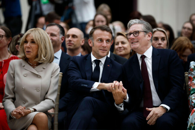 frances-president-emmanuel-macron-and-prime-minister-sir-keir-starmer-react-during-a-visit-to-the-british-museum-london-on-day-two-of-the-french-presidents-state-visit-to-the-uk-picture-date-wed