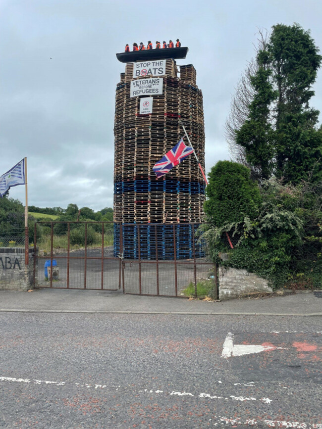 a-display-on-a-bonfire-in-moygashel-co-tyrone-the-burning-of-loyalist-bonfires-is-part-of-the-traditional-twelfth-commemorations-marking-the-anniversary-of-the-protestant-king-williams-victory-over