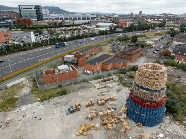 a-bonfire-on-broadway-industrial-estate-off-donegal-road-in-south-belfast-ahead-of-events-to-mark-the-twelfth-july-that-sits-yards-away-from-a-northern-ireland-electricity-substation-and-close-to-ro