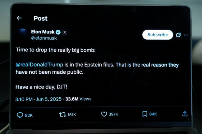 washington-united-states-05th-june-2025-a-post-by-elon-musk-ceo-of-tesla-spacex-and-x-previously-known-as-twitter-and-former-administrator-of-department-of-government-efficiency-doge-is-seen