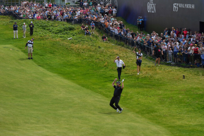 shane-lowry-of-ireland-reacts-as-he-almost-holes-out-after-chipping-onto-the-18th-green-during-the-final-round-of-the-british-open-golf-championship-at-the-royal-portrush-golf-club-northern-ireland