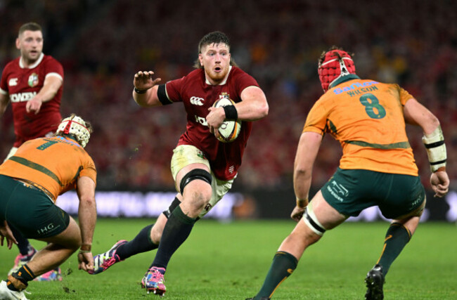 brisbane-australia-19th-july-2025-joe-mccarthy-centre-of-the-lions-in-action-during-the-first-test-match-between-the-wallabies-and-the-british-and-irish-lions-at-suncorp-stadium-in-brisbane-sat