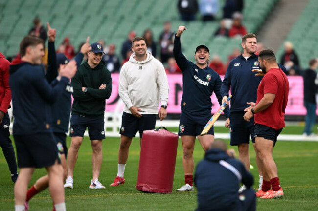 melbourne-australia-25th-july-2025-james-lowe-of-the-lions-centre-reacts-as-the-team-players-cricket-during-a-british-irish-lions-rugby-union-captains-run-at-the-melbourne-cricket-ground-mel