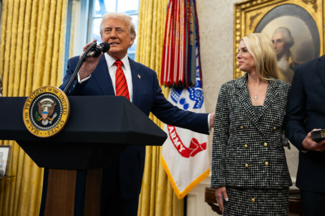 washington-united-states-05th-feb-2025-president-donald-trump-is-seen-with-attorney-general-pam-bondi-after-bondi-was-sworn-in-as-attorney-general-in-the-oval-office-at-the-white-house-in-washingt