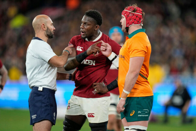 referee-andrea-piardi-speaks-to-maro-itoje-of-the-british-irish-lions-and-australias-harry-wilson-right-during-the-second-rugby-union-test-at-the-melbourne-cricket-ground-in-melbourne-australia