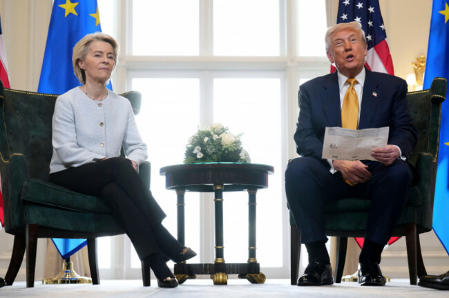president-donald-trump-reads-from-a-paper-and-european-commission-president-ursula-von-der-leyen-listens-after-reaching-a-trade-deal-between-the-u-s-and-the-eu-at-the-trump-turnberry-golf-course-in-t