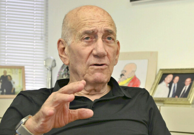 former-israeli-prime-minister-ehud-olmert-gives-an-interview-to-the-yomiuri-shimbun-in-tel-aviv-israel-on-june-4-2025-the-yomiuri-shimbun-via-ap-images