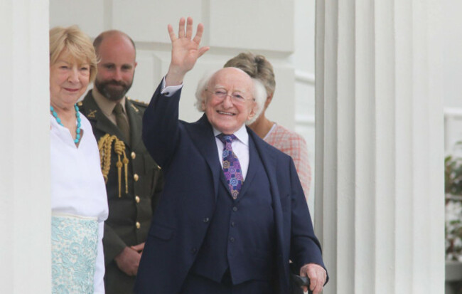 president-of-ireland-michael-d-higgins-and-his-wife-sabina-wave-as-the-princess-royal-not-pictured-leaves-aras-an-uachtarain-dublin-the-offical-residence-of-the-president-of-ireland-following-a-c