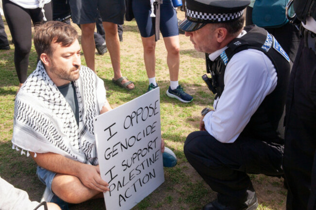 london-uk-9-august-2025-hundreds-of-police-attended-a-protest-against-the-british-governments-decision-to-make-palestine-action-a-proscribed-organisation-under-the-terrorism-act-over-500-voluntee