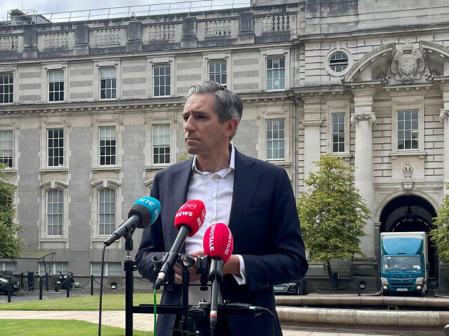 tanaiste-simon-harris-speaks-to-media-outside-the-government-buildings-in-dublin-where-he-has-said-that-ireland-would-be-worse-off-if-an-eu-us-trade-deal-had-not-been-struck-after-a-swath-of-tariffs