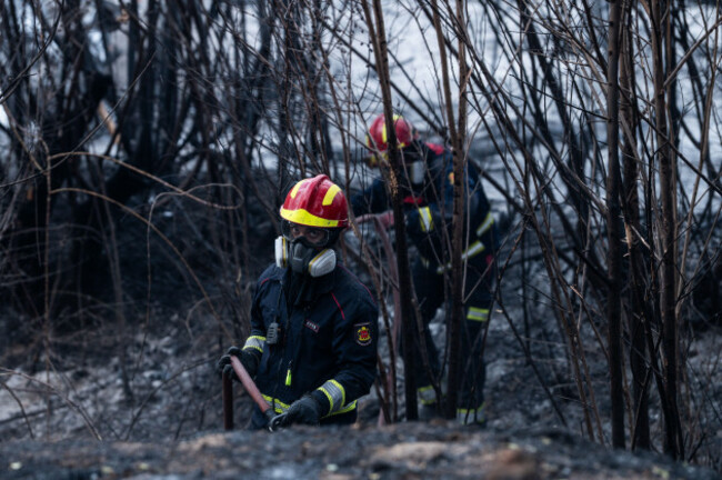 madrid-spain-12th-aug-2025-firefighters-working-to-extinguish-the-remains-of-a-fire-after-a-forest-fire-reached-tres-cantos-neighborhood-north-of-madrid-a-forest-fire-started-monday-11th-in-the