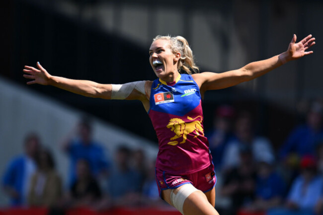 melbourne-australia-03rd-dec-2023-orla-odwyer-of-the-lions-celebrates-scoring-a-goal-during-the-aflw-grand-final-match-between-the-north-melbourne-kangaroos-and-the-brisbane-lions-at-ikon-park-in