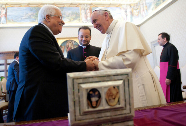 pope-francis-meets-palestinian-president-mahmoud-abbas-also-called-abou-mazen-during-an-audience-in-the-private-library-at-the-vatican-on-may-16-2015-three-days-before-the-holy-see-announced-tha