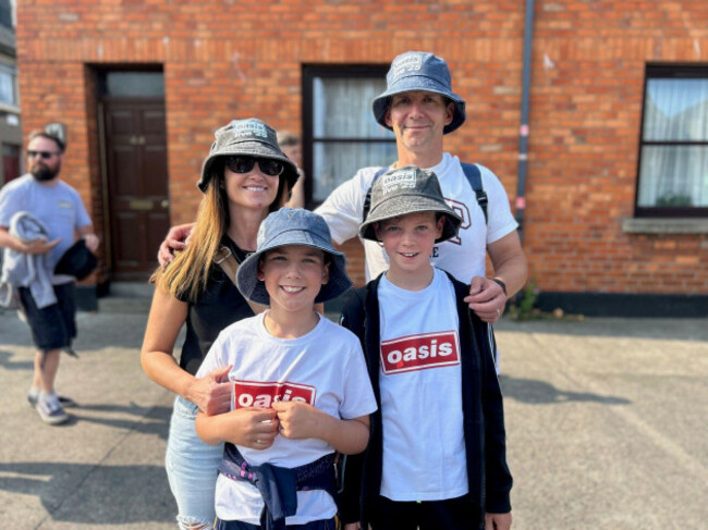 oasis-fans-anthony-and-tara-hayes-back-left-and-right-with-paudie-and-nicky-hayes-front-left-and-right-outside-croke-park-ahead-of-the-first-night-of-the-oasis-live-25-tour-in-dublin-picture