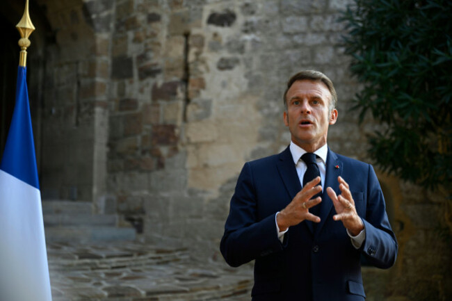french-president-emmanuel-macron-speaks-after-attending-a-video-conference-with-members-of-the-so-called-coalition-of-the-willing-sunday-aug-17-2025-at-the-fort-de-bregancon-in-bormes-les-mimosa