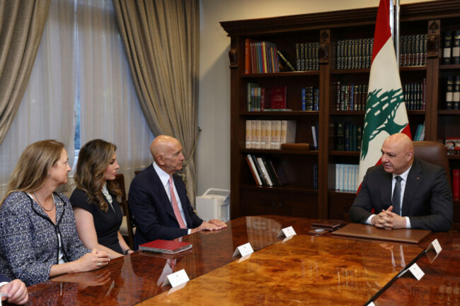 in-this-photo-released-by-the-lebanese-presidency-press-office-lebanese-president-joseph-aoun-right-meets-u-s-ambassador-to-turkey-and-special-envoy-to-syria-tom-barrack-third-left-u-s-deputy-s