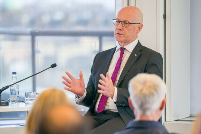 scottish-first-minister-john-swinney-being-interviewed-at-the-phoenix-group-in-edinburgh-by-enlightens-director-chris-deerin-in-the-latest-in-the-series-of-leader-interviews-picture-date-tuesday-au
