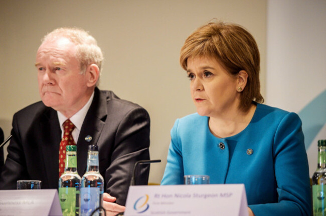first-minister-of-scotland-nicola-sturgeon-and-deputy-first-minister-of-northern-ireland-martin-mcguinness-during-a-press-conference-at-the-british-irish-council-summit-at-the-vale-resort-near-cardif