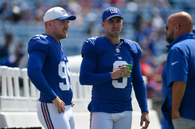 new-york-giants-kickers-jude-mcatamney-left-and-graham-gano-talk-before-an-nfl-preseason-football-game-against-the-buffalo-bills-in-orchard-park-n-y-saturday-aug-9-2025-ap-photoadrian-kraus