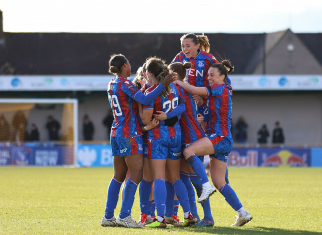 london-england-on-16-march-2025-how-high-can-abbie-larkin-crystal-palace-27-jump-whilst-celebrating-a-katie-stengel-goal-during-the-womens-super-league-game-between-crystal-palace-and-aston-vill