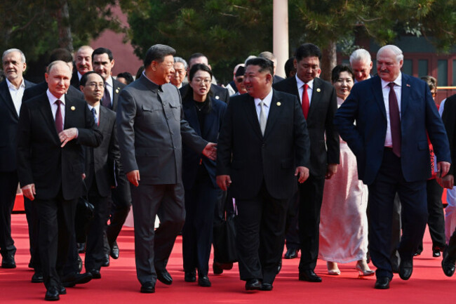 front-from-left-russian-president-vladimir-putin-chinese-president-xi-jinping-north-korean-leader-kim-jong-un-and-belarusian-president-alexander-lukashenko-arrive-at-a-military-parade-to-commemorat