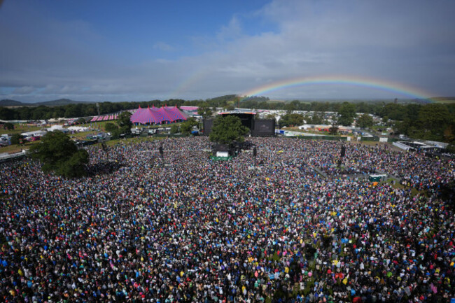 a-rainbow-comes-out-as-crowds-watch-kneecap-perform-on-day-two-of-the-electric-picnic-festival-at-stradbally-in-co-laois-picture-date-saturday-august-30-2025