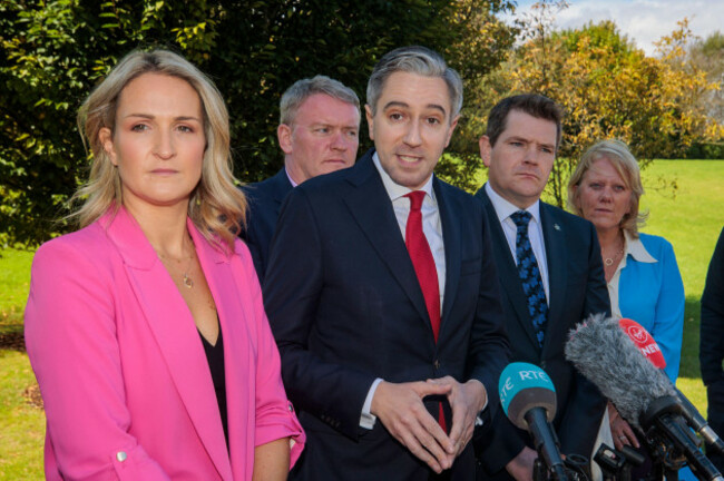 left-to-right-fine-gaels-party-deputy-leader-helen-mcentee-party-parliamentary-chairman-micheal-carrigy-td-tanaiste-and-party-leader-simon-harris-td-enterprise-minister-peter-burke-td-and-paula