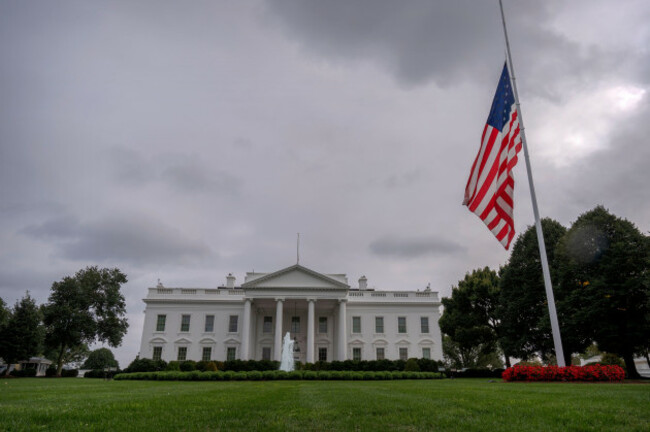 the-american-flag-on-the-north-lawn-at-the-white-house-in-washington-is-lowered-to-half-staff-after-charlie-kirk-the-ceo-and-co-founder-of-turning-point-usa-was-killed-at-an-event-in-orem-utah-we