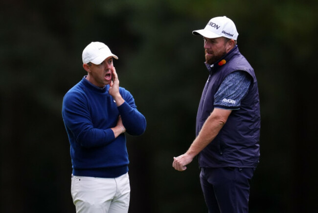 rory-mcilroy-left-and-shane-lowry-during-day-one-of-the-2025-bmw-pga-championship-at-wentworth-golf-club-in-virginia-water-surrey-picture-date-thursday-september-11-2025