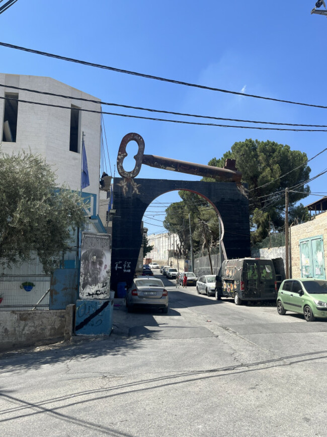 Key is the symbol of refuges who hope to one day return to their homes, outside Aida refugee camp, at the entrance of Aida Refugee Camp Bethlehem,