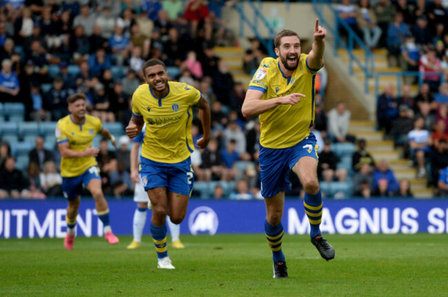 fiacre-kelleher-of-colchester-united-celebrates-scoring-his-sides-first-goal-to-make-the-scoreline-0-1-gillingham-v-colchester-united-sky-bet-league-two-priestfield-stadium-gillingham-uk-26th
