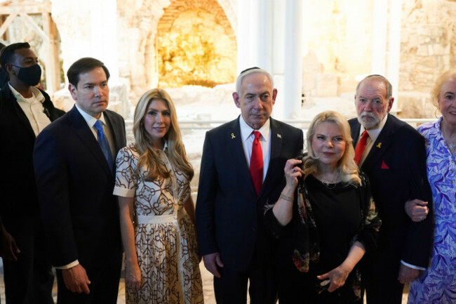 from-left-u-s-secretary-of-state-marco-rubio-his-wife-jeanette-dousdebes-israeli-prime-minister-benjamin-netanyahu-his-wife-sara-netanyahu-u-s-ambassador-to-israel-mike-huckabee-and-his-wife-ja