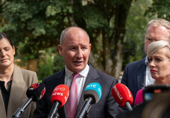presidential-candidate-jim-gavin-addresses-journalists-outside-the-fianna-fails-parliamentary-party-annual-think-in-at-the-rochestown-park-hotel-in-co-cork-picture-date-monday-september-15-2025