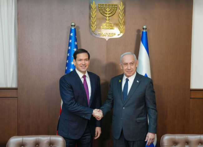 jerusalem-israel-15th-sep-2025-u-s-secretary-of-state-marco-rubio-left-is-welcomed-by-israeli-prime-minister-benjamin-netanyahu-right-before-their-bilateral-meeting-september-15-2025-in-jeru